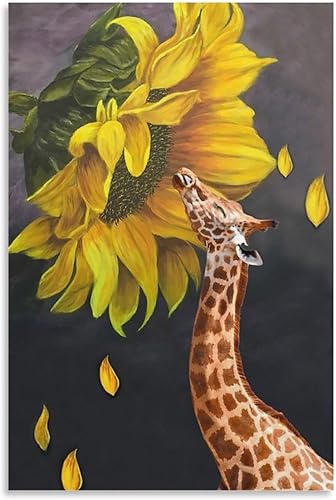 Campwind Póster de girasol de jirafa y arte de pared, diseño moderno de decoración de dormitorio familiar, 12 x 18 pulgadas (11.8 x 17.7 in)