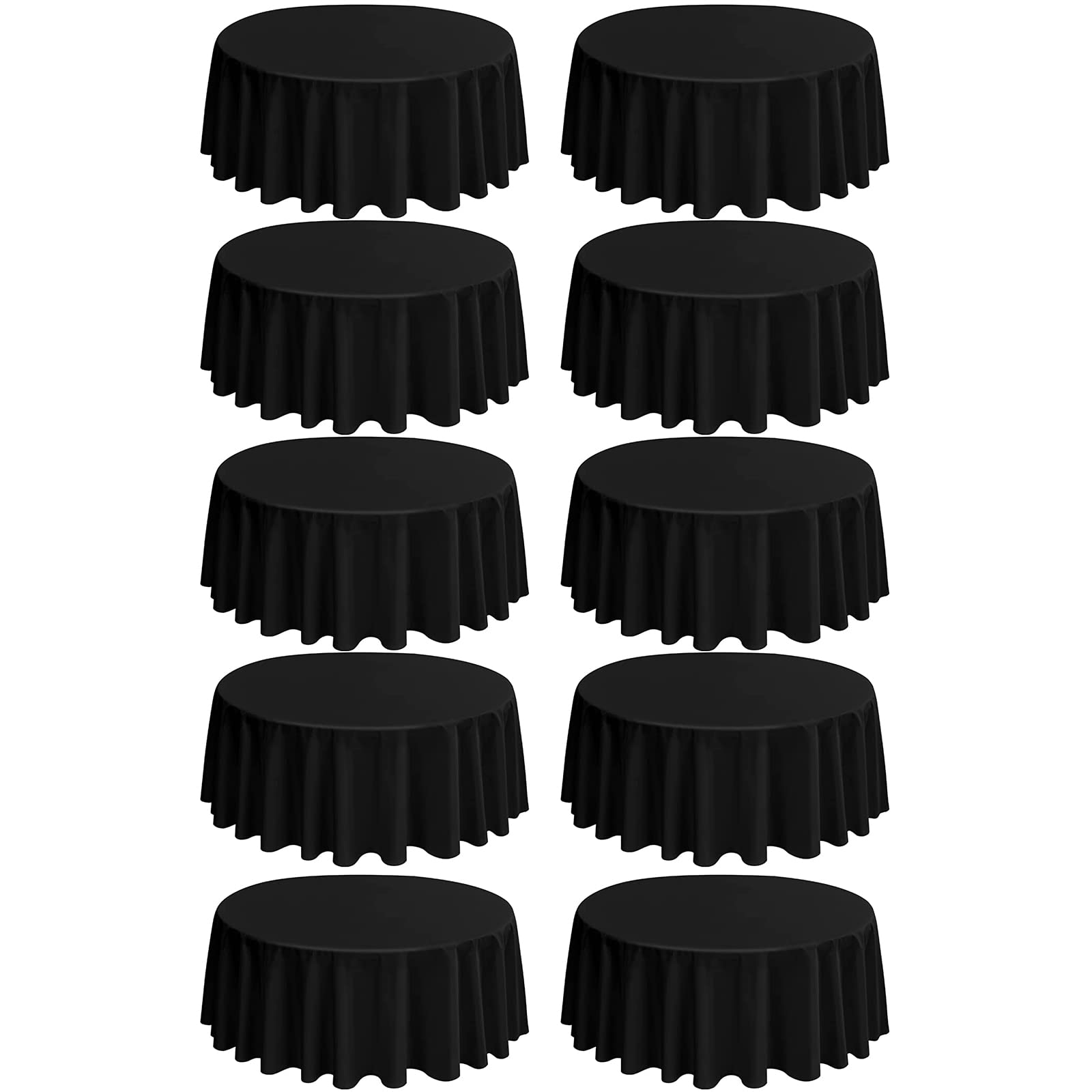 REWOMC 10 Pack Round Tablecloths - 90 Inch, Black Polyester Table Cover for Round Table, Stain and Wrinkle Resistant Washable Fabric Table Cloth, Polyester Tablecloth for Wedding Banquet Parties