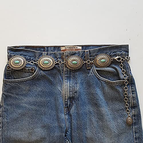 Western Turquoise Stone Chain Belt Silver2