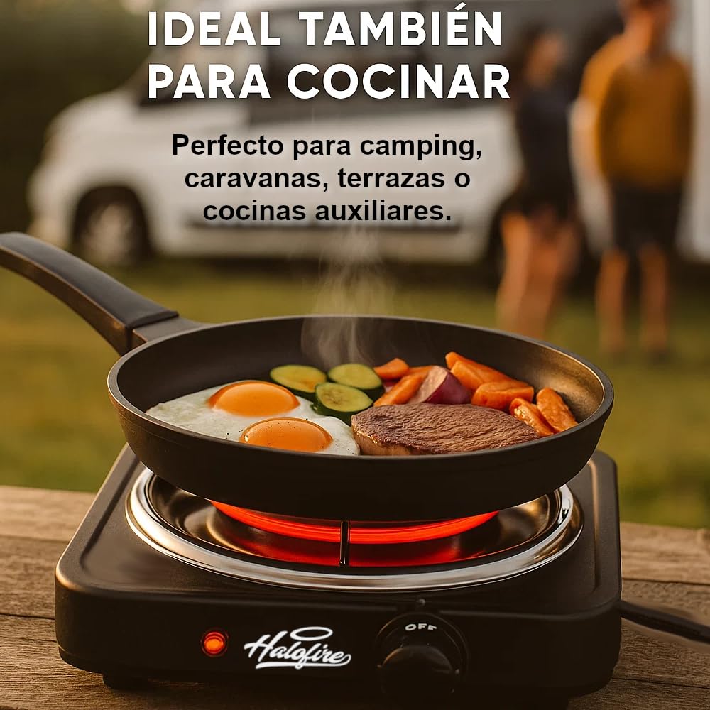 Halofire - Hornillo eléctrico 1000W para cachimba, Encendedor de alta potencia para carbón natural de shisha, Placa de fuego de cocina compatible para alimentos, camping fácil transporte. (Negro)