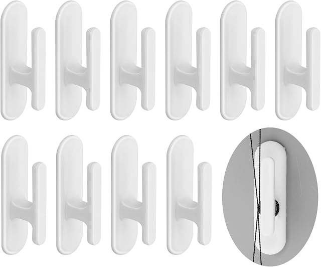 Grevosea 10 Pieces Blind Cord Winder Safety Blind Cord Hooks Blind Cord Holder Adhesive Wall Hook Wrap Cleats Children Proofing for Home Office Window Blinds Curtains Sun Shades Ropes White