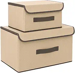 Kit 2 Caixas Organizadoras para Guarda-Roupa e Armário com Tampa | Multiuso, Dobrável, Empilhável e Antipoeira (Bege)