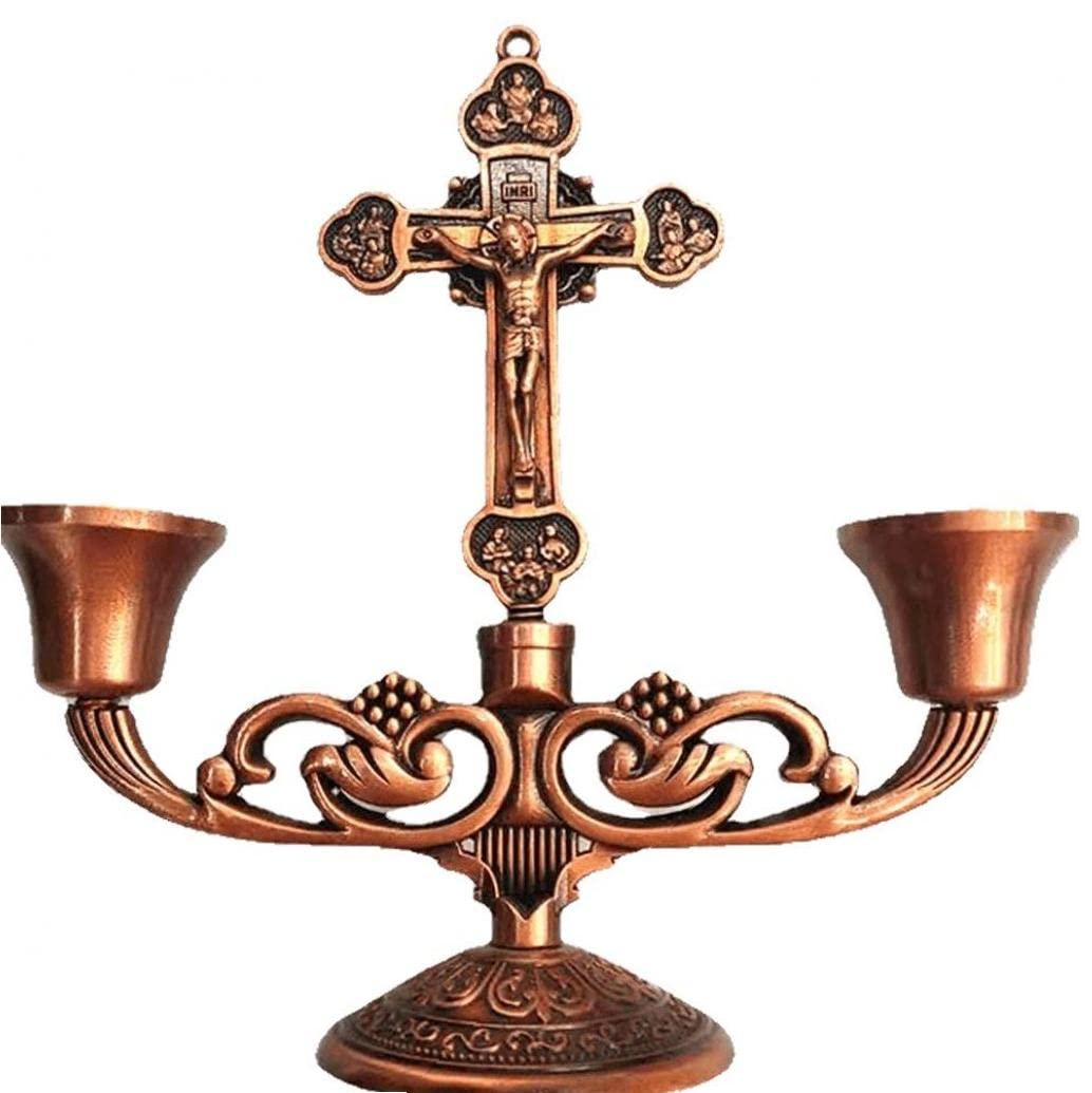 Haowul Style1 Metal Candle Holder, Catholic Crucifix Cross 2-Arms Candle Stand Antique Candle Stick Holder Candlestick Chic Decor For Wedding Decoration