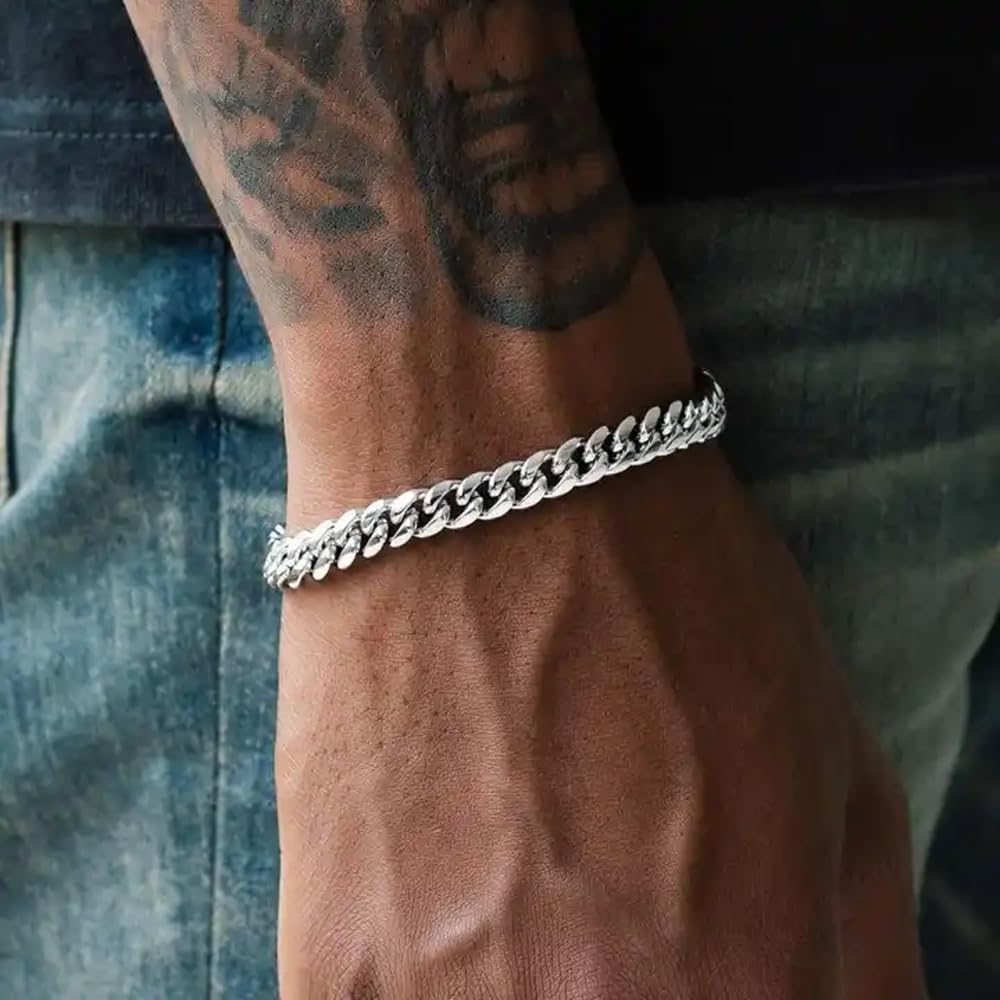Azienda Italiana Bracciale Uomo in Pelle Intrecciata con Acciaio Inox Lucidato di Altissima qualità Idea Regalo per lui Festa del Papà Natale Compleanno - Cofanetto con DEDICA incluso