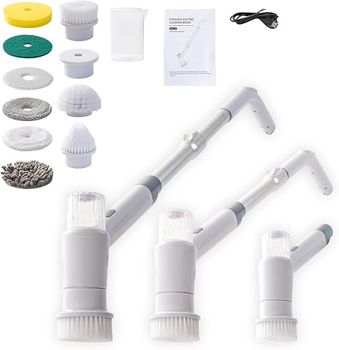 Limpiador eléctrico giratorio, cepillo de limpieza inalámbrico, limpiador de ducha de 2 velocidades, cepillo de limpieza de ducha con 9 cabezales de