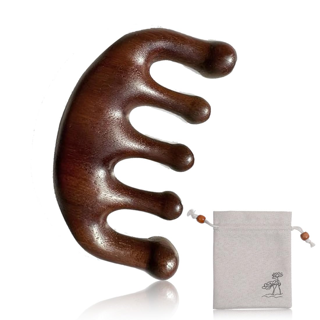 Peine de Madera para Masaje, Peine Multifuncional para Masaje del Cuero Cabelludo, Peine de Dientes Anchos de Sándalo Natural, Herramienta de Masaje para Relajación de la Cabeza(A)