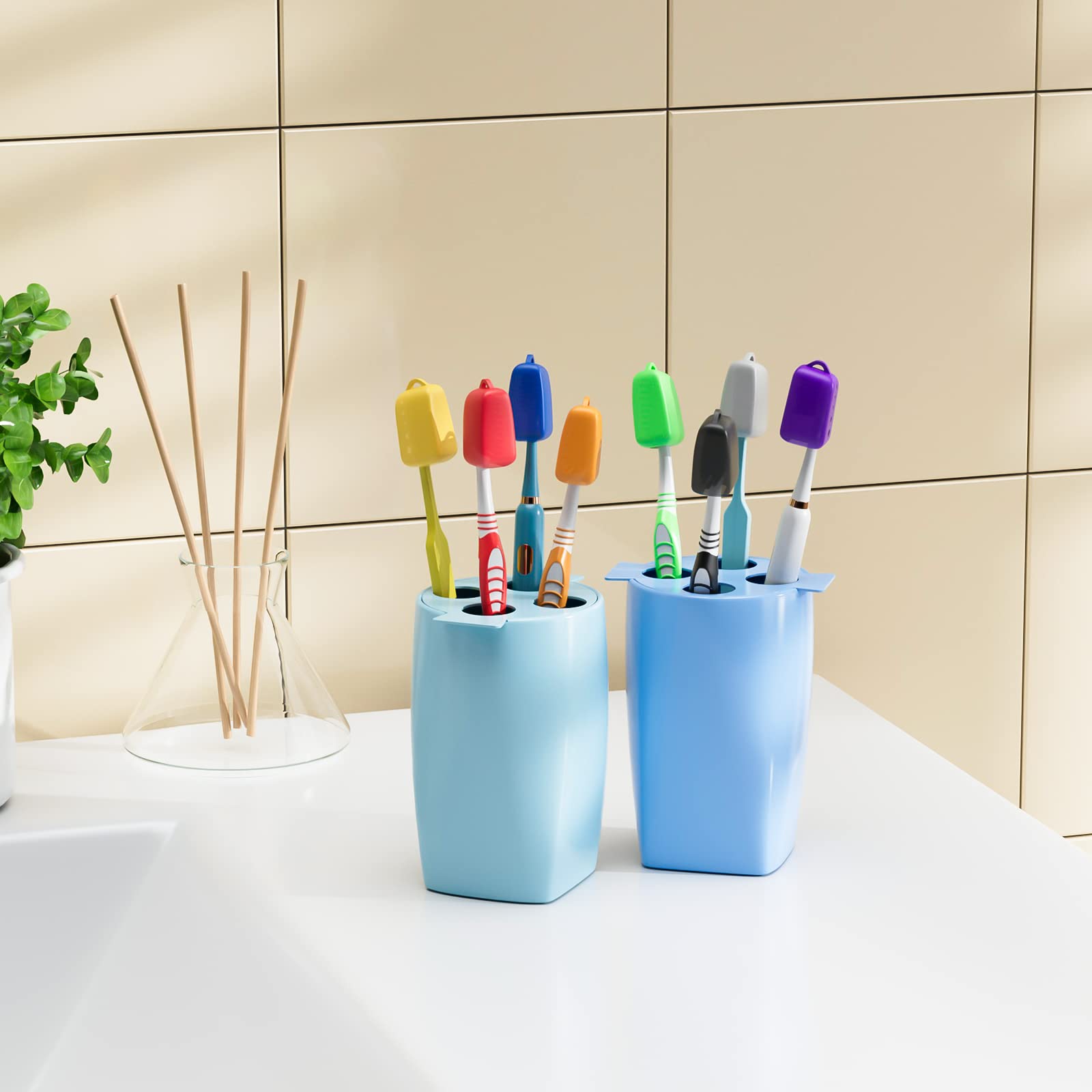 Paquete de 8 fundas de silicona para cepillos de dientes, tapa para cepillos de dientes eléctricos y manuales, esenciales de viaje para cepillos de dientes 7
