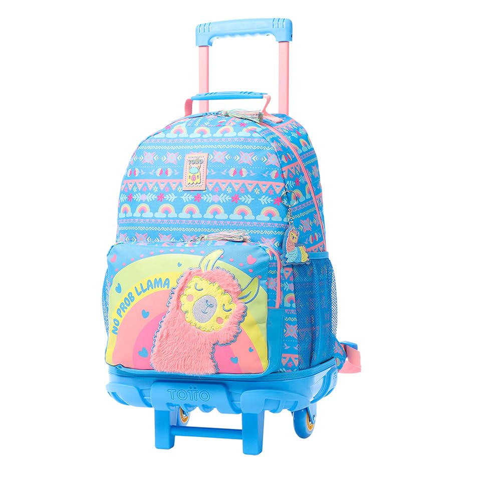 TOTTO Mochila Escolar con Ruedas, Modelo Llama L, Mochila Grande, Capacidad 25 L, 2 Compartimentos, 2 Bolsillos para Botella, Protección contra Impactos, Cómodas Correas Ajustables, Color Azul