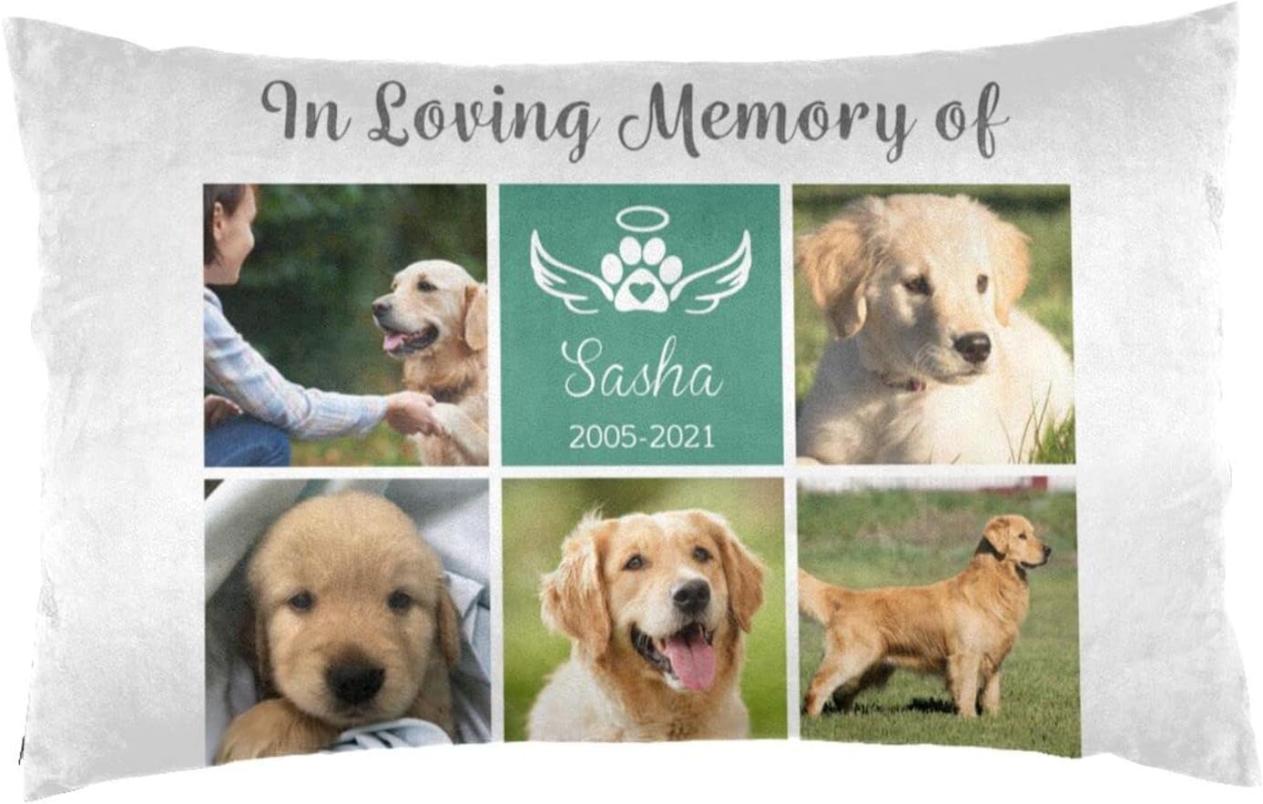 NICTIMEID Dog Memorial Personalized 10 Photos Collage Pillow Case - Pet Memorial Gifts - Sympathy Gift to in Memory of Dog - Bereavement Gifts for Loss of Dog, 16X24 inch