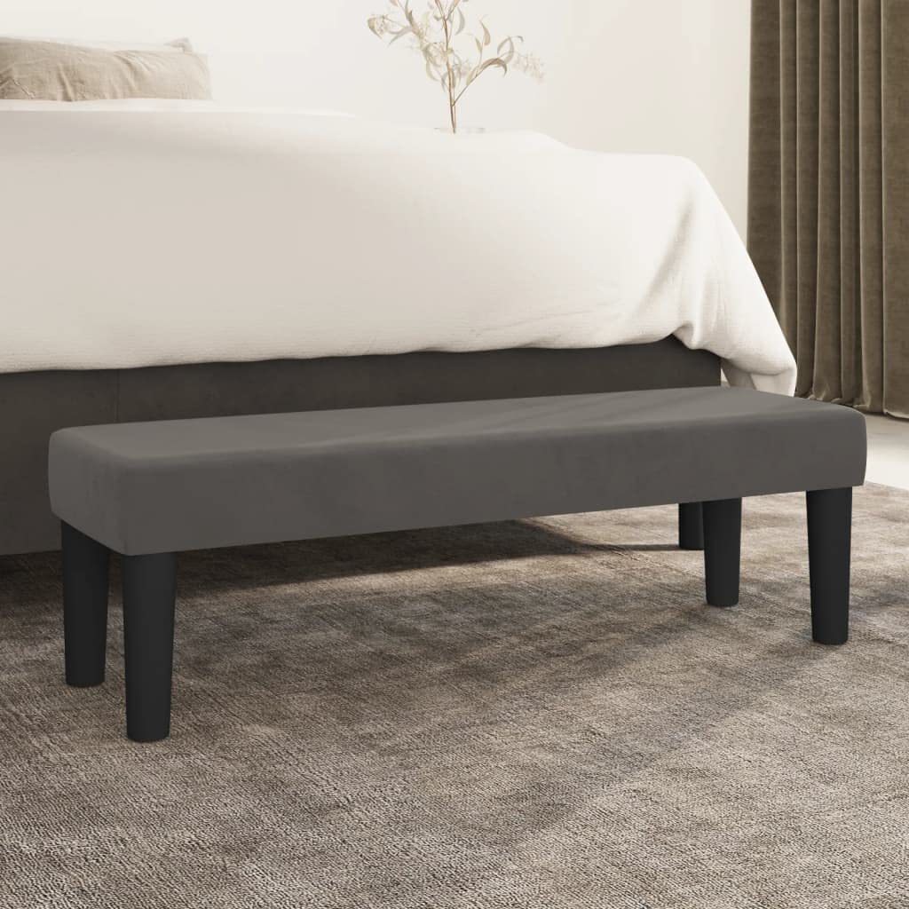 Banc en bois et velours gris capitonné de haute qualité