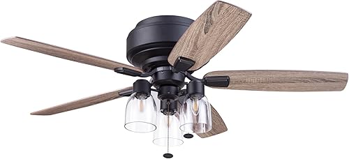 Miniatura 15 de Prominence Home Magonia - 51670-01 - Ventilador de techo LED de montaje empotrado con luz, regulable, cadena de tracción, aspas de doble acabado,