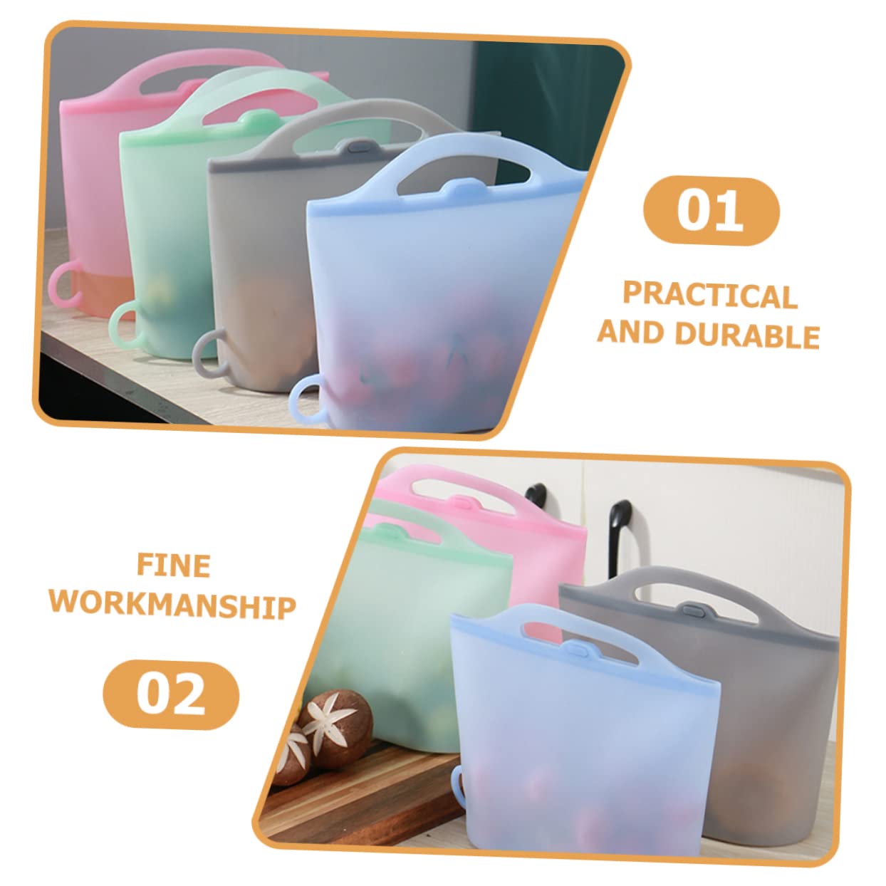 4 Bolsas De Silicona Para 1000ml Refrigerador Congelador Reutilizables Herméticas