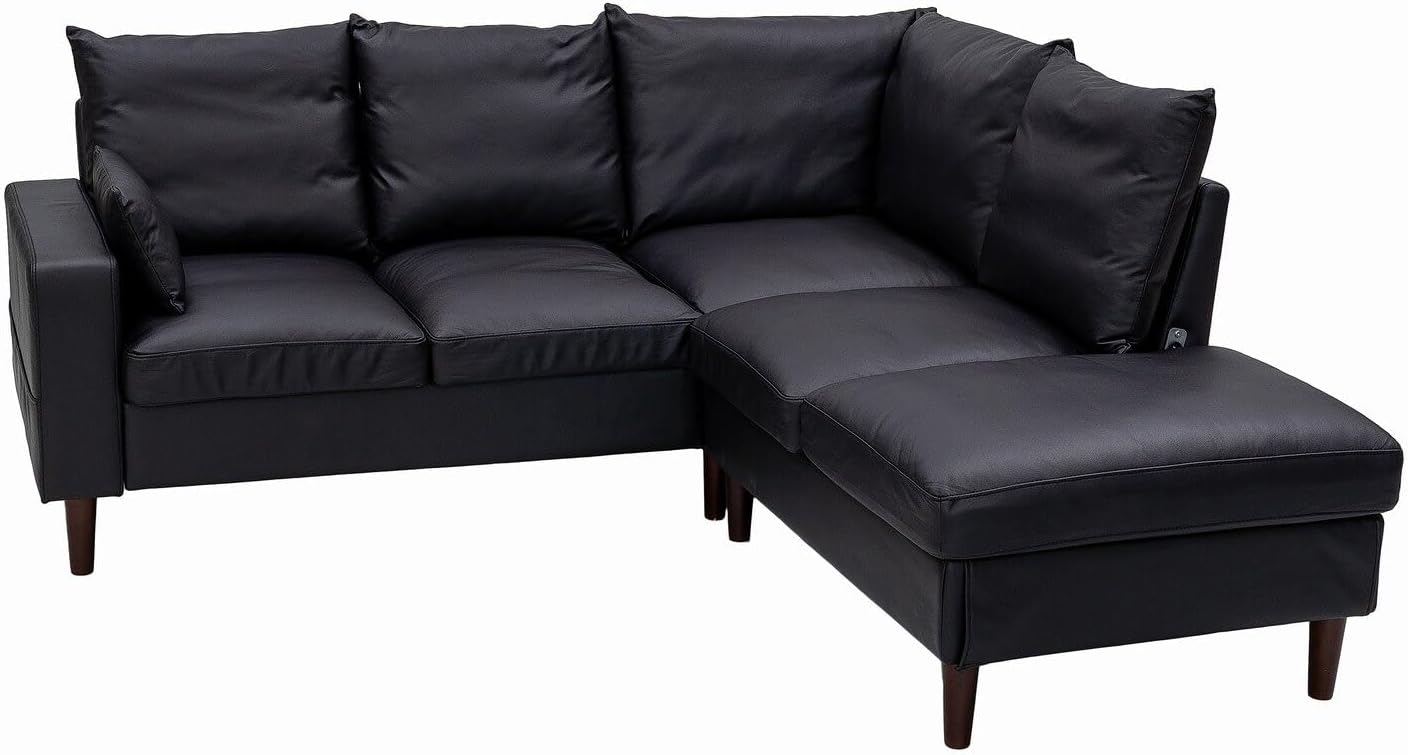 Panana Sectional Sofa Modern Faux Leather 5 Seater L Shape Corner Chaise Sofa Couch for Apartment Sectional Set with Built in USB Port Chaise