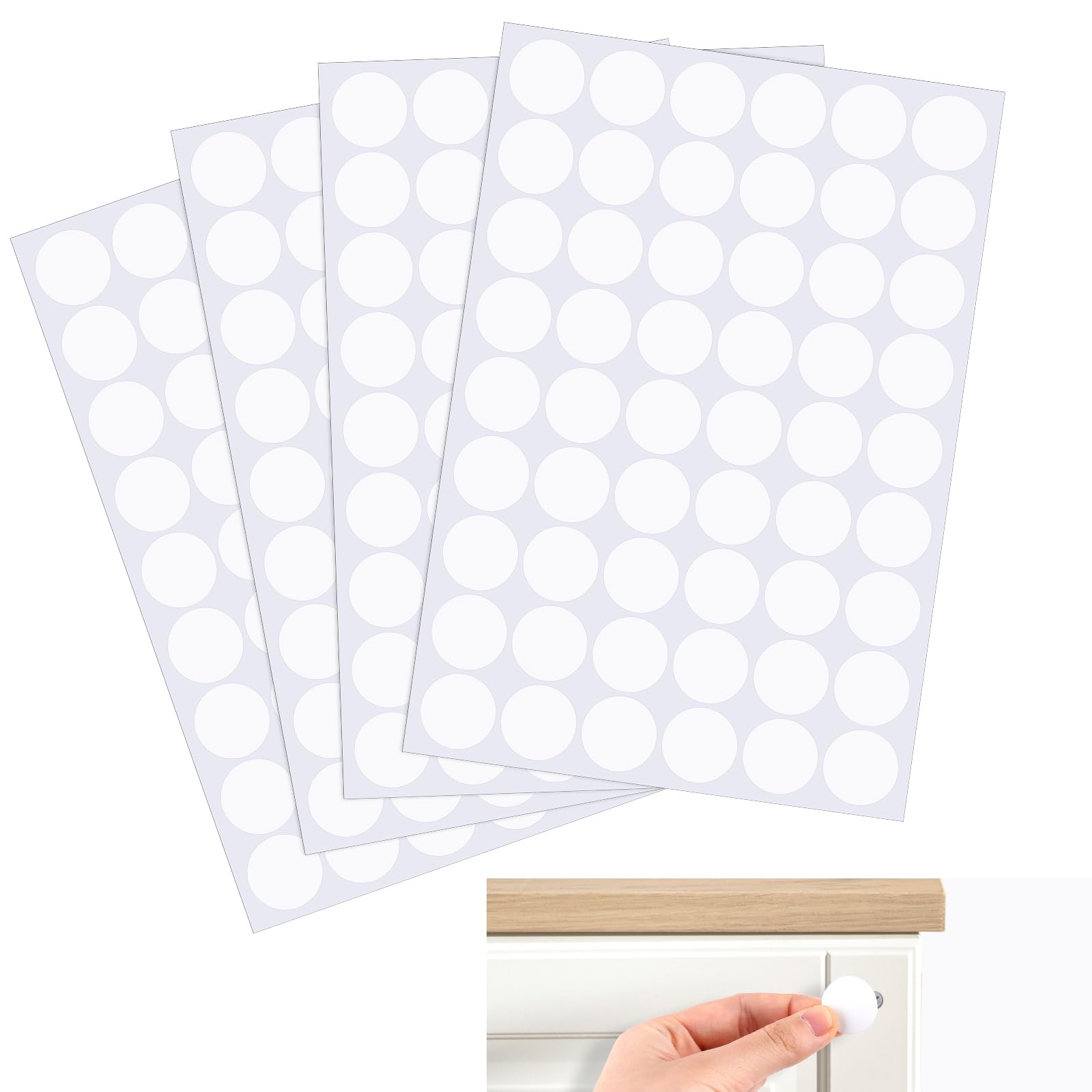 Abeillo 216 Pieces 21mm Round Screw Hole Cover Stickers Waterproof PVC Wall Furniture Repair Stickers (White)