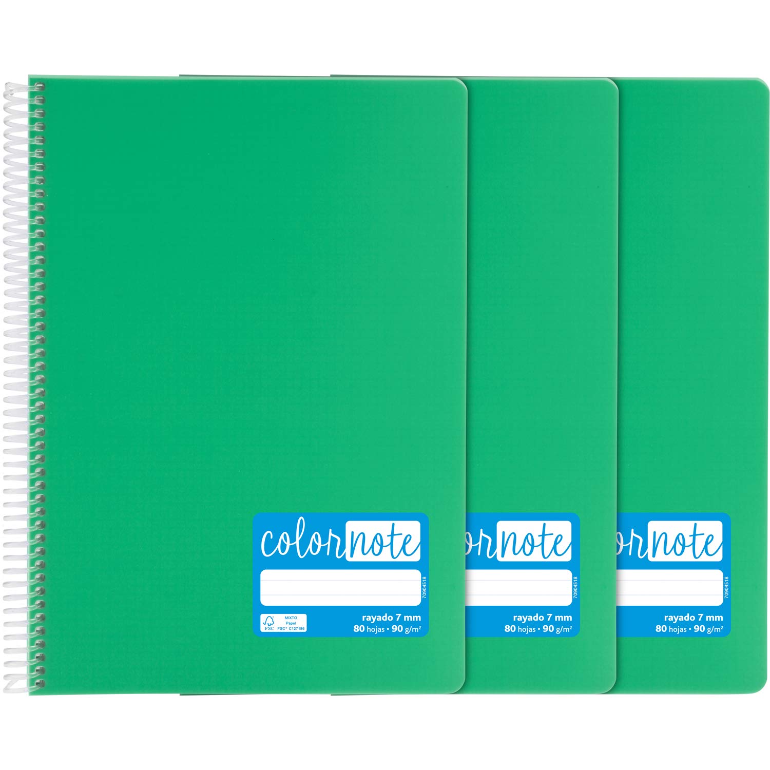 Grafoplás 98523220 Notizbücher, A4, liniert, 7 mm, 80 Blatt, 90 g, grün, Polypropylen, Serie ColorNote