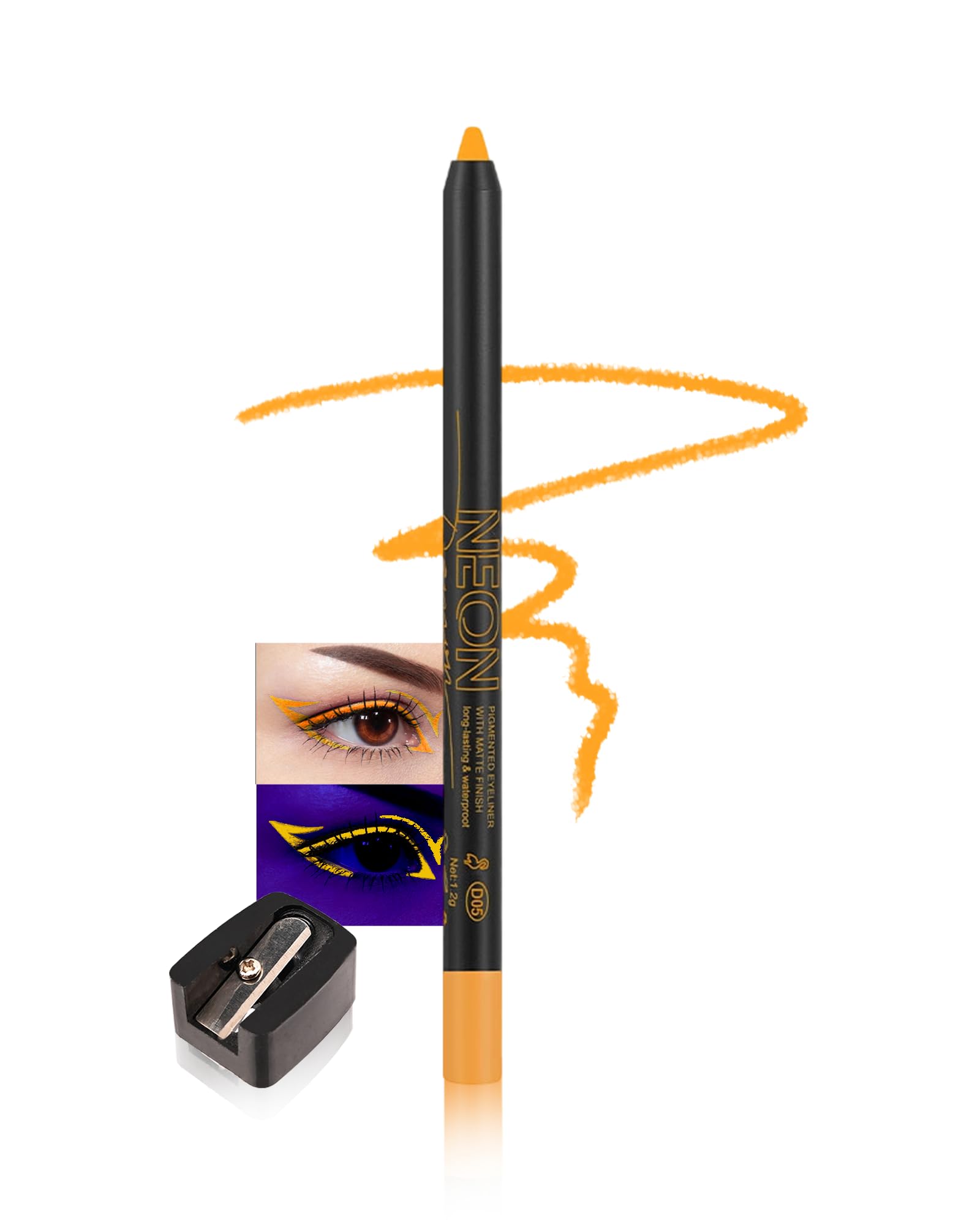 Orange UV Neon Eyeliner Pencil, Halloween Rainbow Colored Eye Liner Makeup B05 Orange