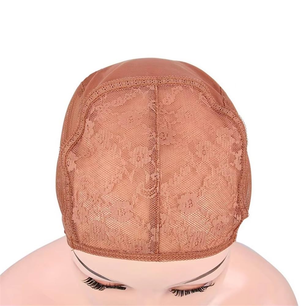 xiuling4568 2 Pcs Double Lace Wig Caps with Adjustable Straps Swiss LaceHairnet on the Back for Making Wigs Hairs Extensions(Light brown,Medium)