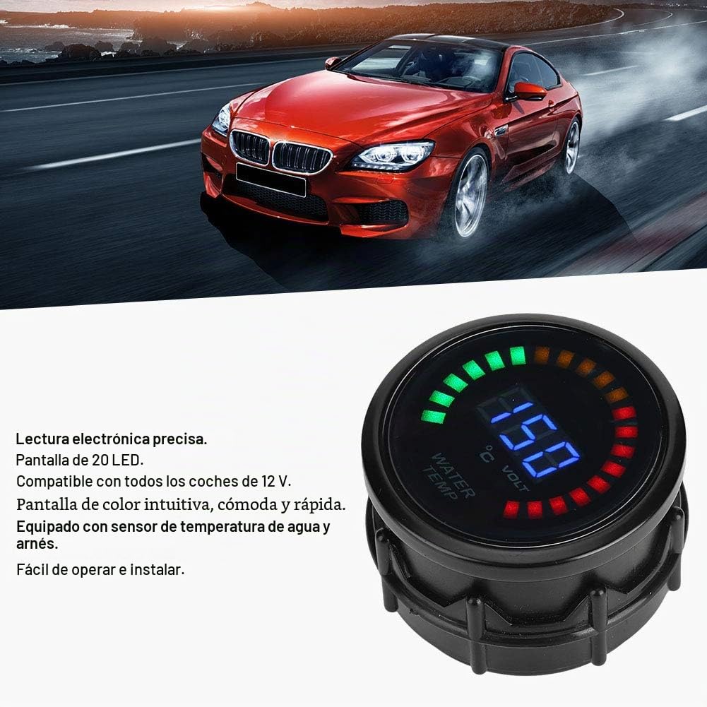 Medidor de temperatura digital LED medidor de temperatura del refrigerante de agua medidor de temperatura con sensor 52mm 20-150 ° C para 12V Auto
