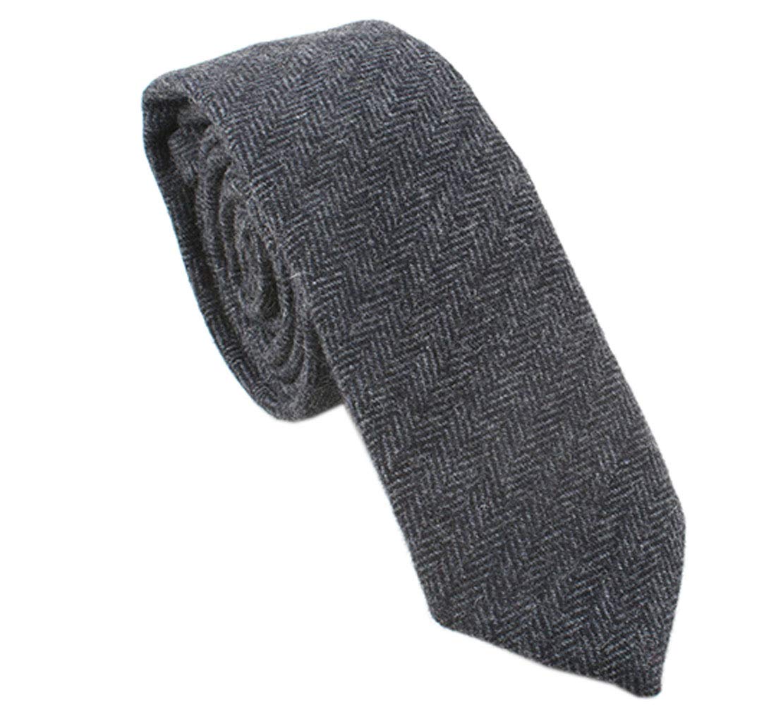 Acvip Men's Dark Grey Herringbone Vintage Wool Blends Ties Woven Jacquard Necktie (Dark Grey Herringbone)