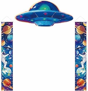3 Pcs Outer Space Porch Sign Banner UFO Hanging Door Banner Solar System Planet Front Porch Signs for Outer Space Astronaut Party Decorations Outdoor Indoor
