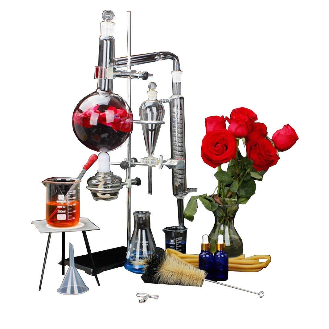 Fayelong Apparecchiature per Distillazione Laboratorio 1000 ml Distillatore Acqua per Oli Essenziali Attrezzature per la Vetreria Laboratorio Chimica Distillazione a Vapore Depuratore