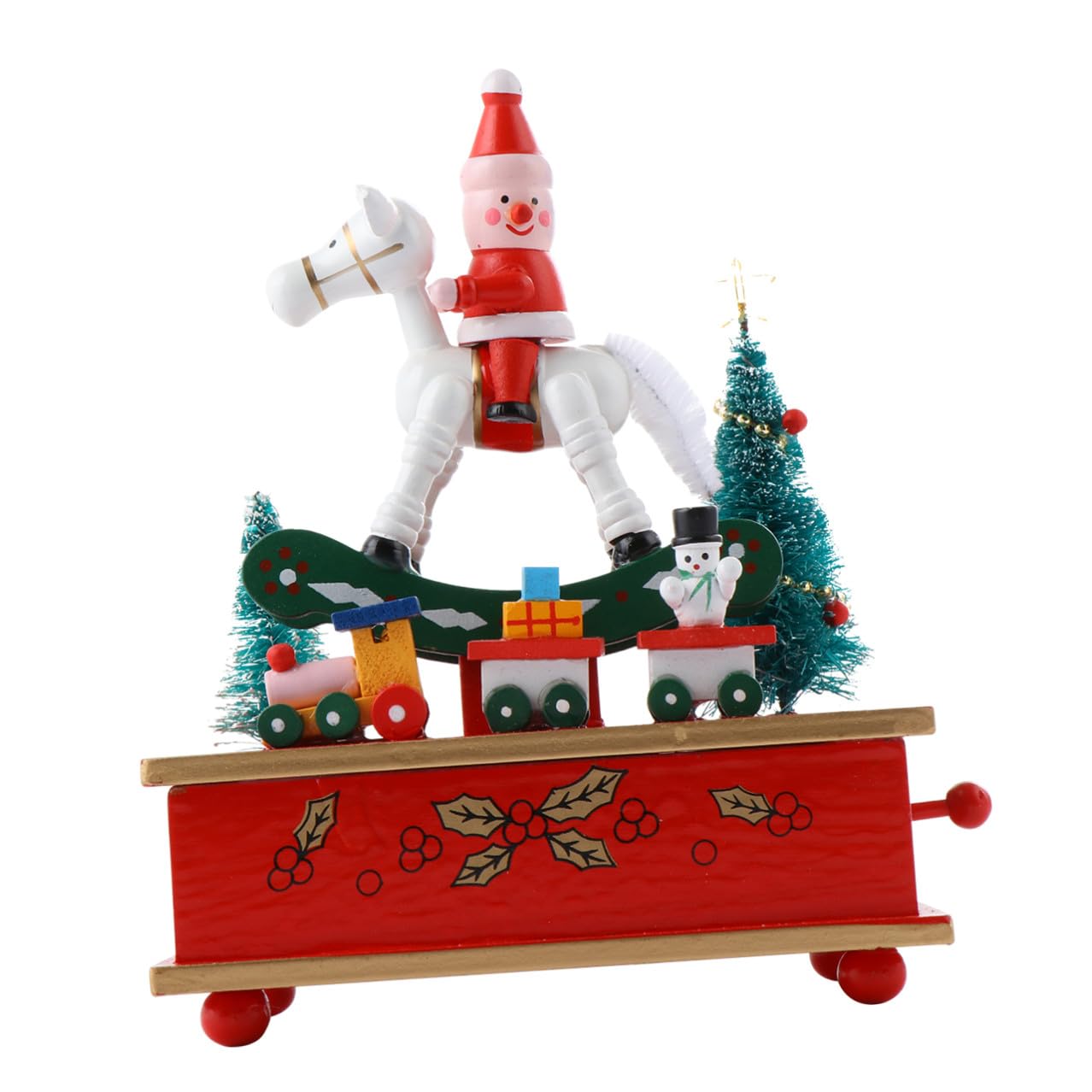 jojofuny Carillon Natalizio in Legno Solido a Forma di Cavallo a Dondolo, Scatola Musicale Compatta, Decorazione Natalizia da Tavolo Resistente e Leggera