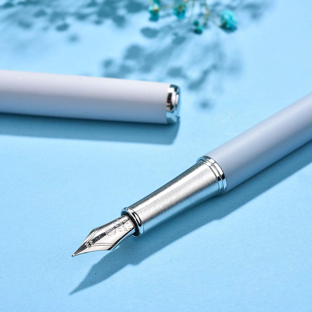 HongDian 523 Morandi Stylo plume en métal, pointe fine iridium, couleur gris, stylo convertisseur d'encre avec coffret cadeau