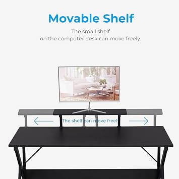 GreenForest Home Office Desk with Monitor Shelf Computer Gaming Desk 47 inch Writing Study Table for Workstation, Black