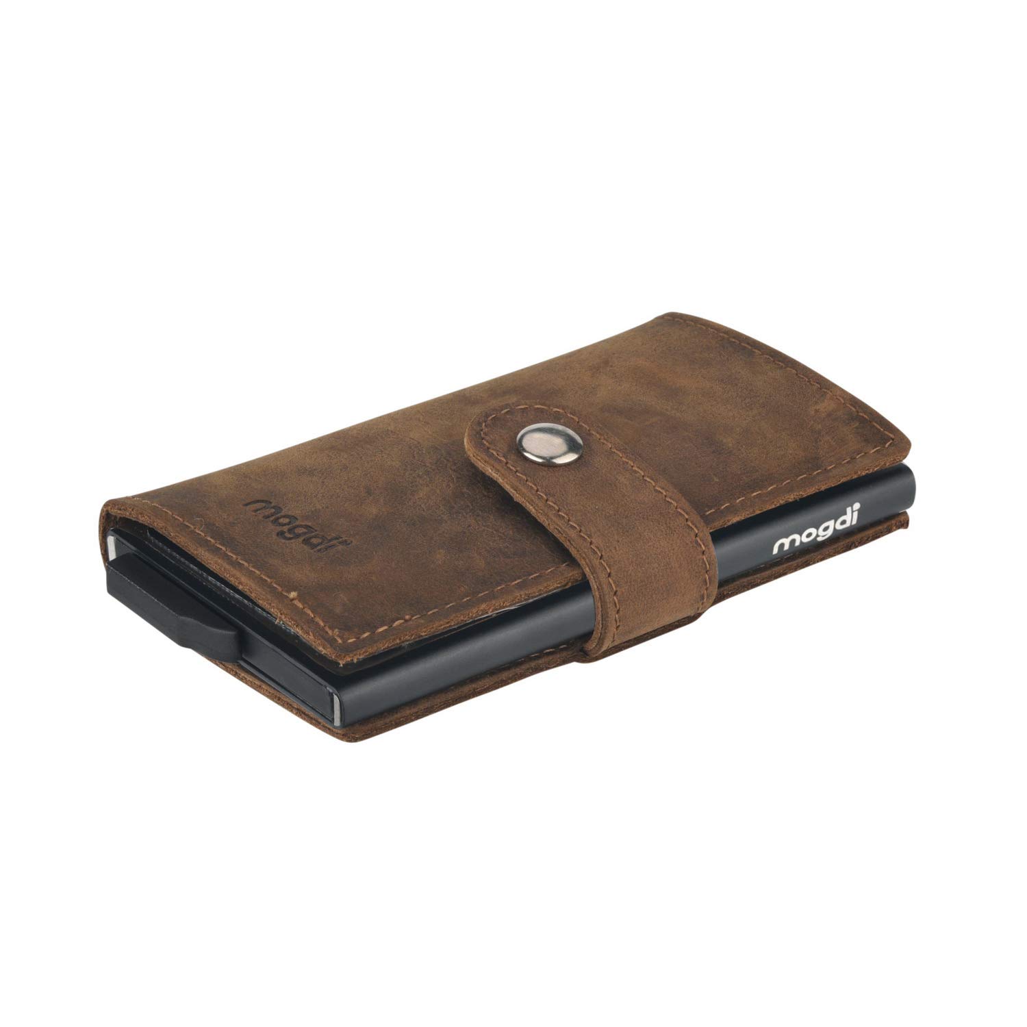 Mini Premium Herren Geldbörse, RFID/NFC Schutz, Slim Wallet mit Münzfach, Druckknopf & Kartenetui, aus A++ Echtleder, bis zu 6 Karten, Business Portmonee für Männer