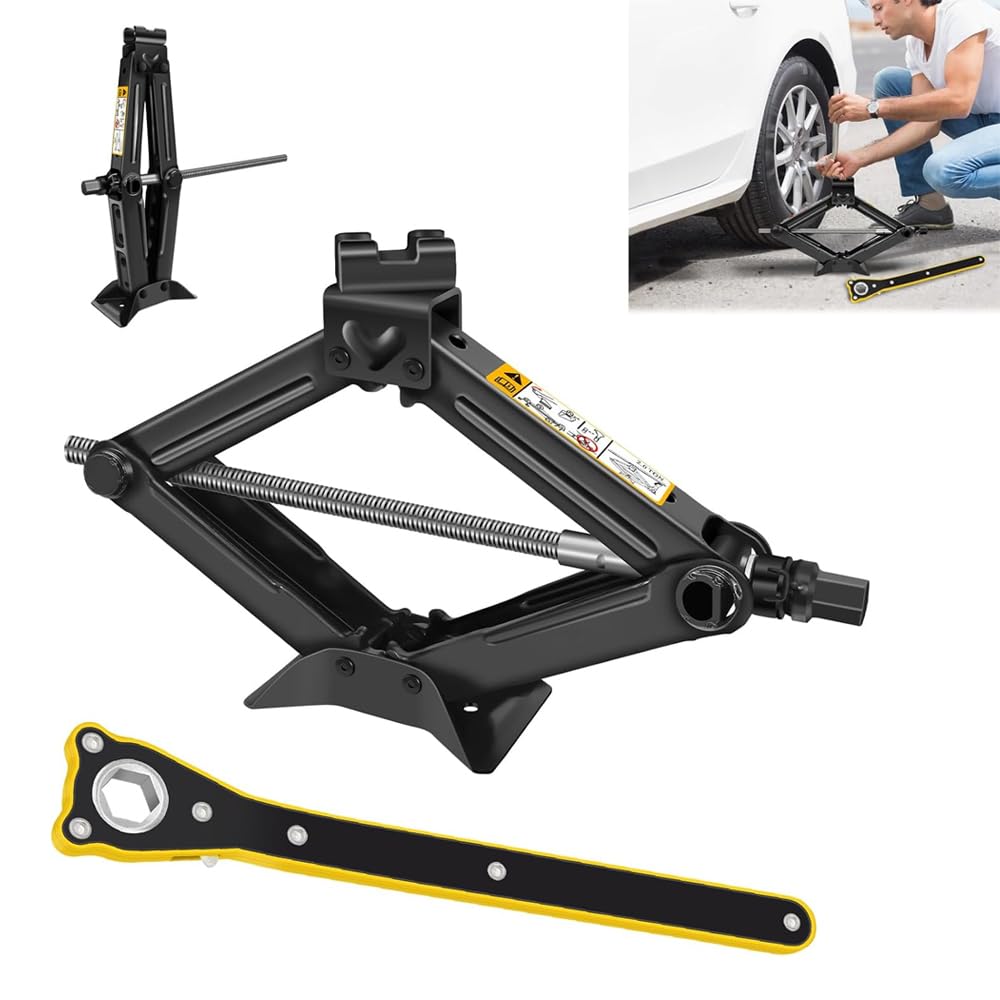 Woniyal 1 Set Scissor Jack with Ratchet Wrench for VW T-ROC Cabrio | Typ A1 | Bj. ab 2019 Emergency Tire Change Carbon Steel 2 Ton Capacity Heavy Duty Lift Kit