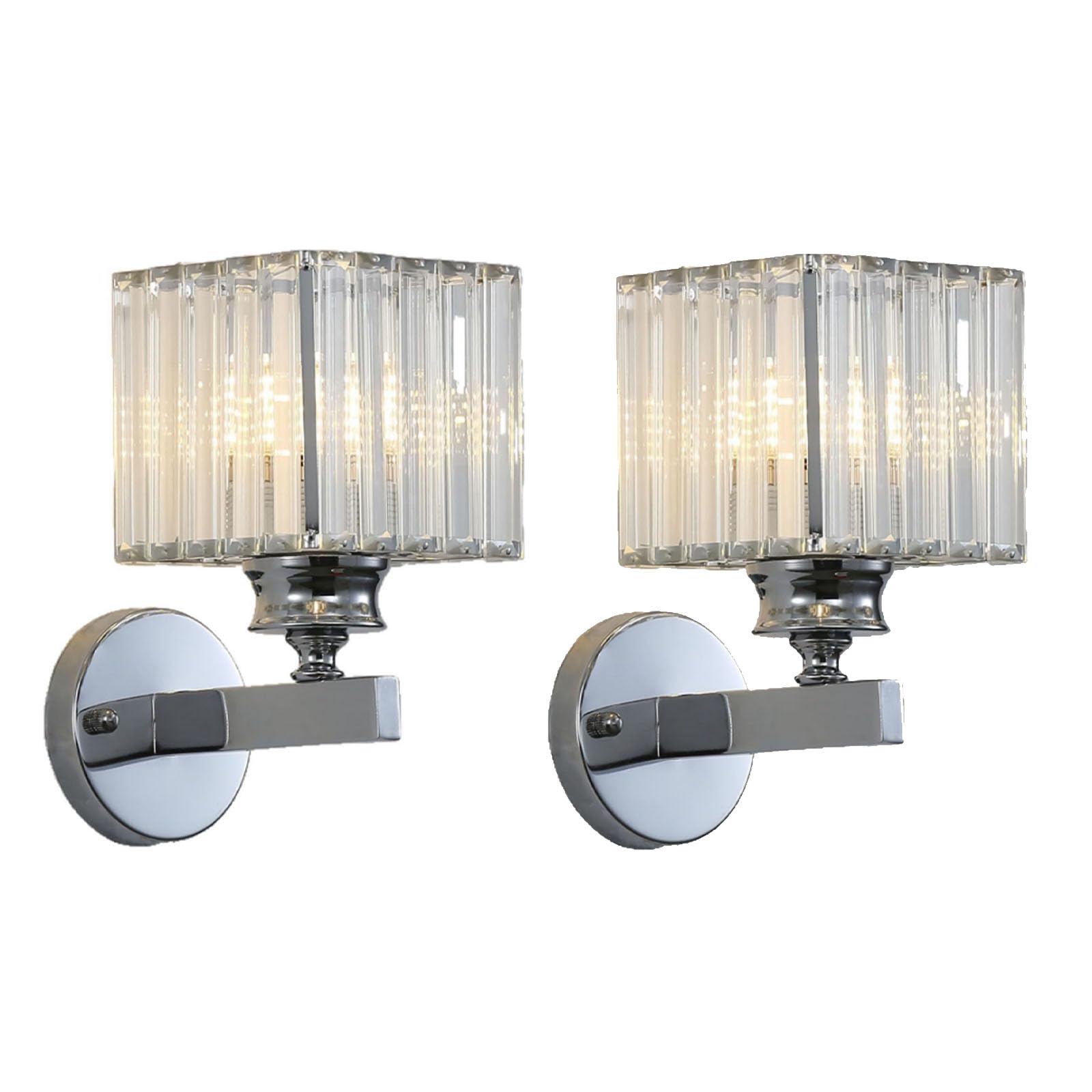 FZQSXAZU 2 Pack Modern Crystal Gold Wall Light Sconce,E27 Lamp,Wall Lighting Fixtures for Bedside Bedroom Living Room(Color:Silver Square)