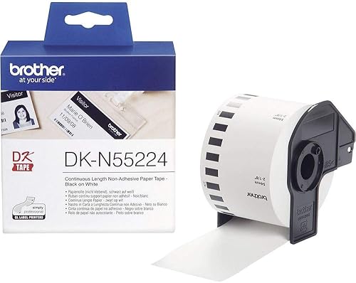 Brother DK-N55224 - Rollo de etiquetas, papel de longitud continua no adhesivo, negro sobre amarillo, rollo de etiqueta individual, 2.126in de ancho