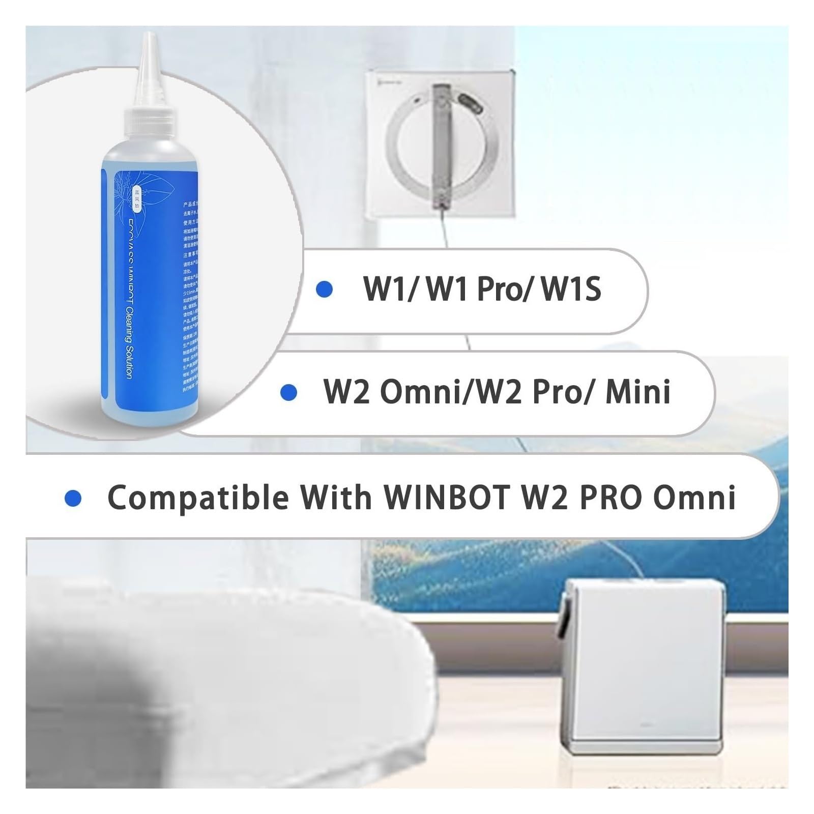 Líquido Limpiacristales - Compatible Con ECOVACS WINBOT W2 PRO Omni/W2 Omni/W1 Pro/W1S/Mini - Limpiacristales Multifuncional Con Fórmula Antirayas(6pcs)