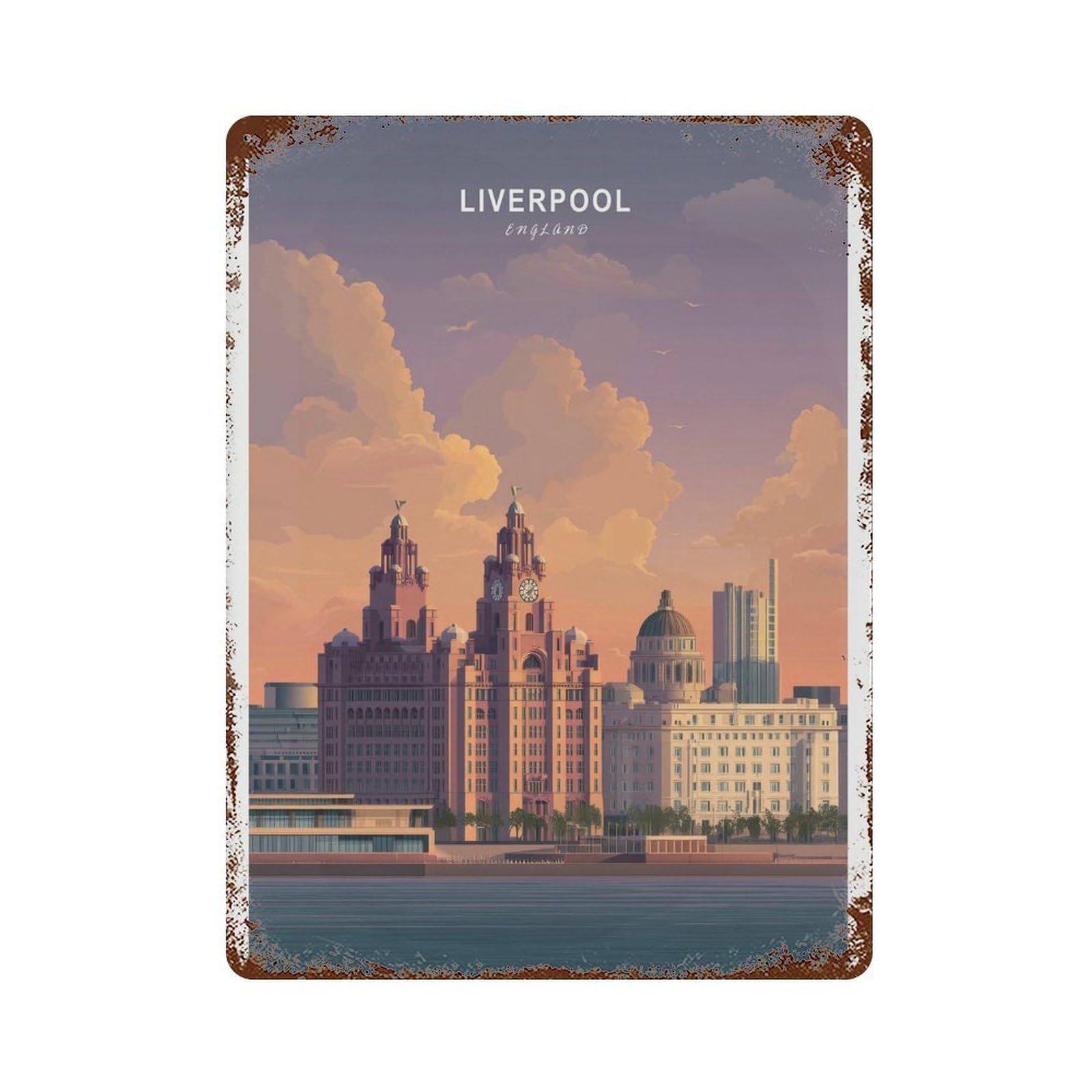 xiaoxiaoshen Liverpool City Travel UK Waterfront Skyline Decor Wall Decor Art Metal Tin Poster Modern Home Decor Art Home Bar Shop Decorations Vintage Sign 40x30cm