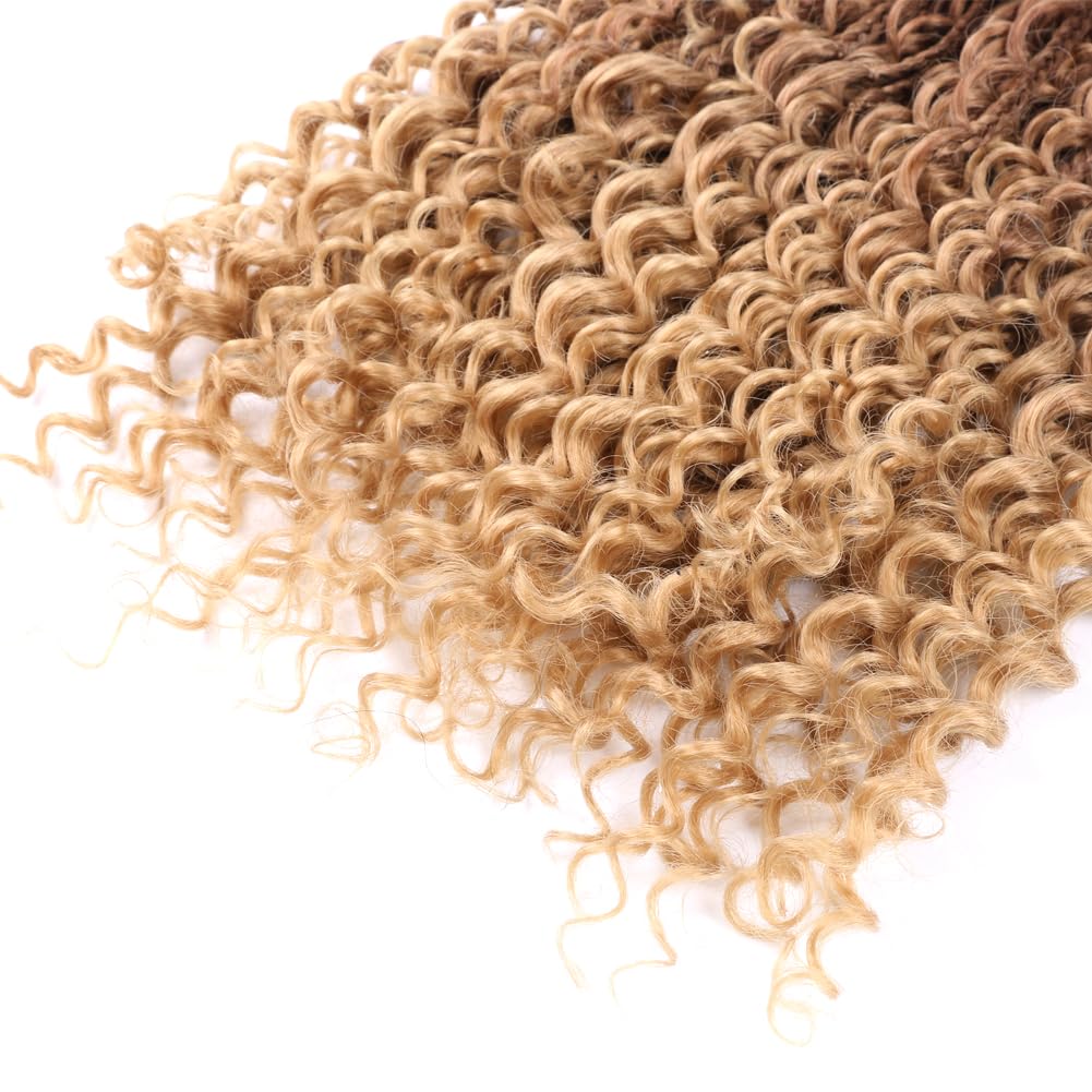 22 Inch Ombre Boho Box Braids Pre Looped Goddess Crochet Braids with Curly Ends 3 Packs Bohemian Braiding Hair Extensions for Women (Black-Brown-Light Brown) - Image 4