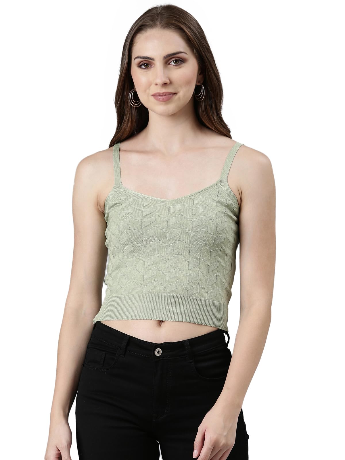 SHOWOFF Women's Shoulder Straps Solid Sleeveless Fitted Beige Crop Top-TD-23175_Beige-image-38