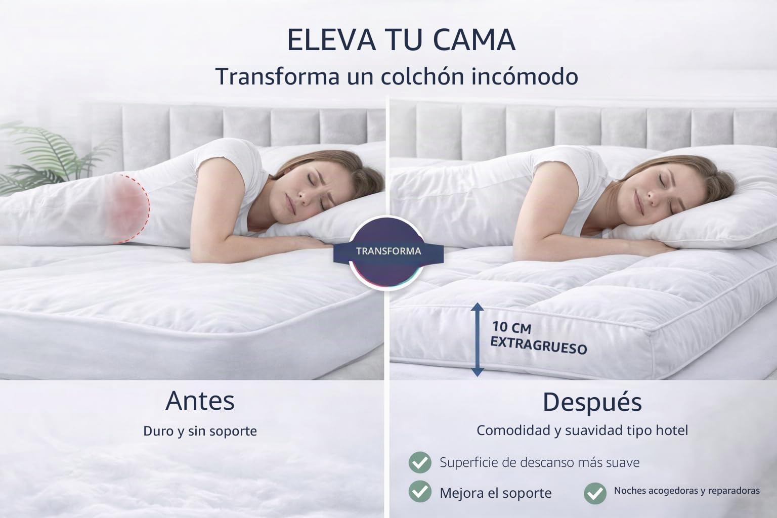 4All Cubrecolchón de microfibra, acolchado de 10 cm de grosor, relleno de 1400 g/m², extra suave y transpirable, soporte de cojín profundo, hipoalergénico con correas de esquina seguras (Super King