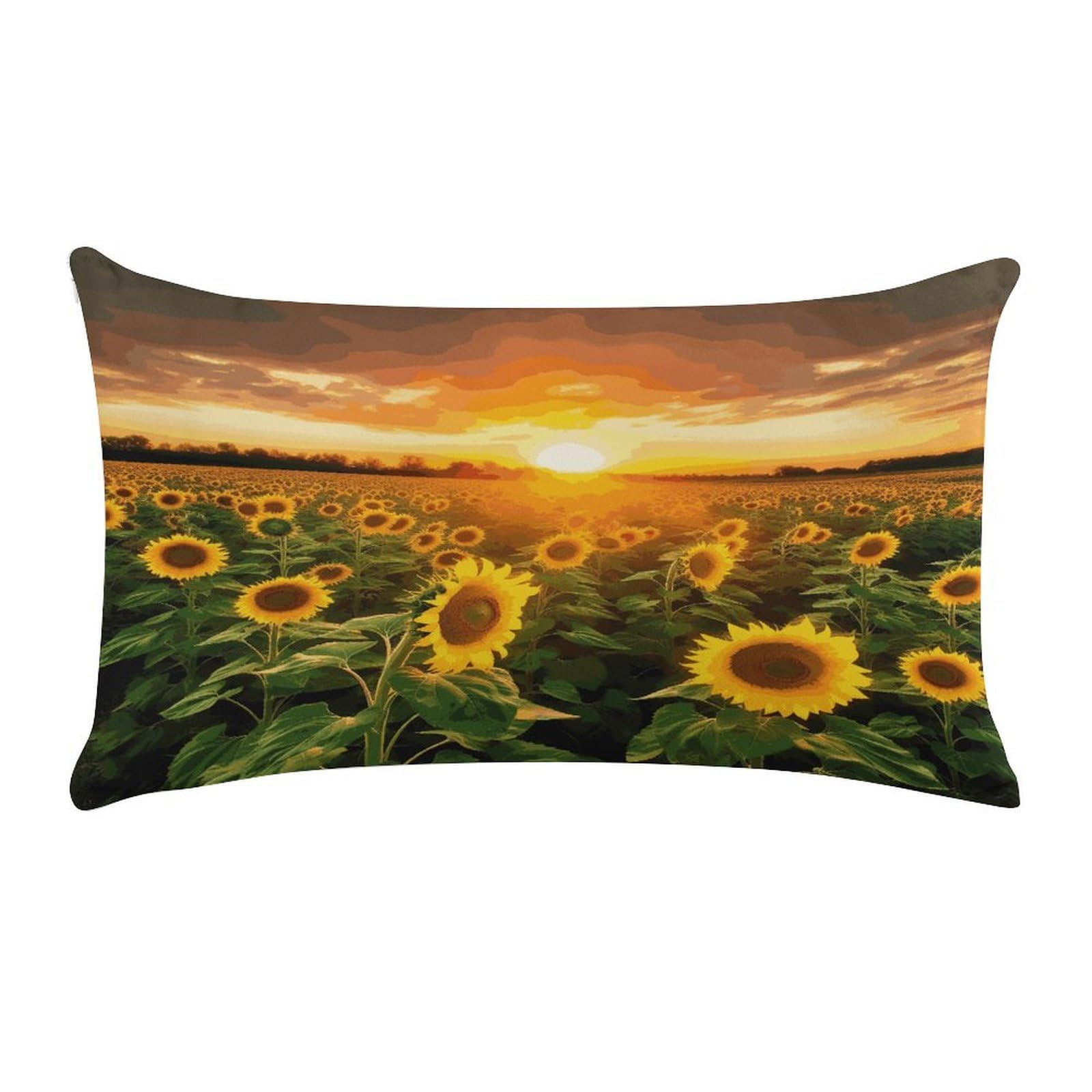 LDGSUPH Sunflower Field Sunset Throw Pillow Cover with Zipper Long Throw Pillow Case Anti-Fading Pillow Protector Super Soft Decorative Cushion Case Exquisite Plush Pillowcase12 X 20 in