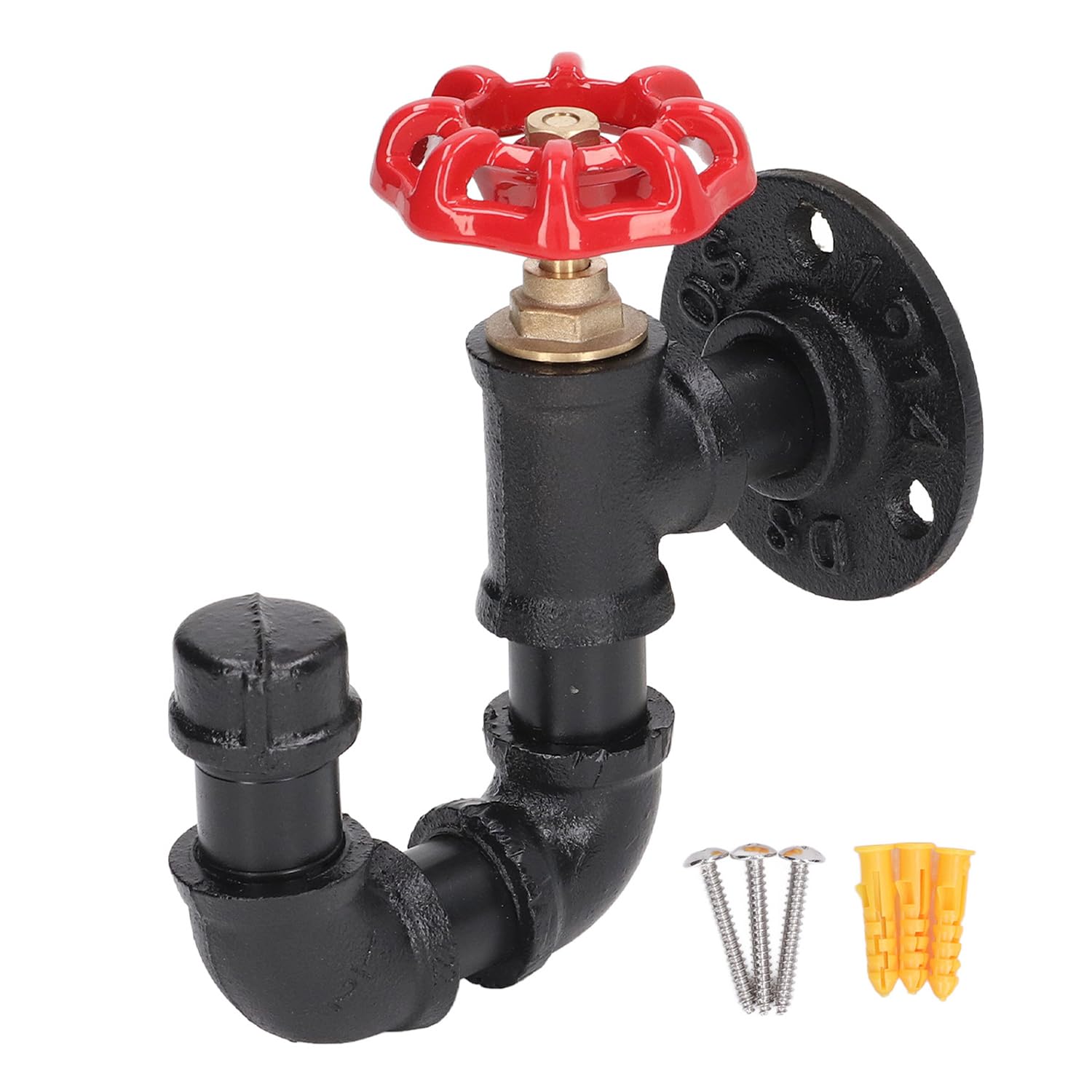 Tissting Industrial Pipe Red Handwheel Coat Hook Rack Heavy Duty Rustic Clothes Towel Holder Hanger Hat Robe Towel Wall Mounted Holder Hanger with