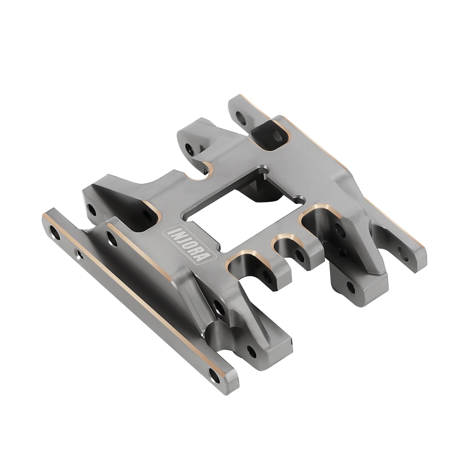 INJORA Skid Plate - 53g Black Coating Brass Transmission Mount for 1/18 RC Crawler TRX4M Upgrade,Grey, Small - Image 2