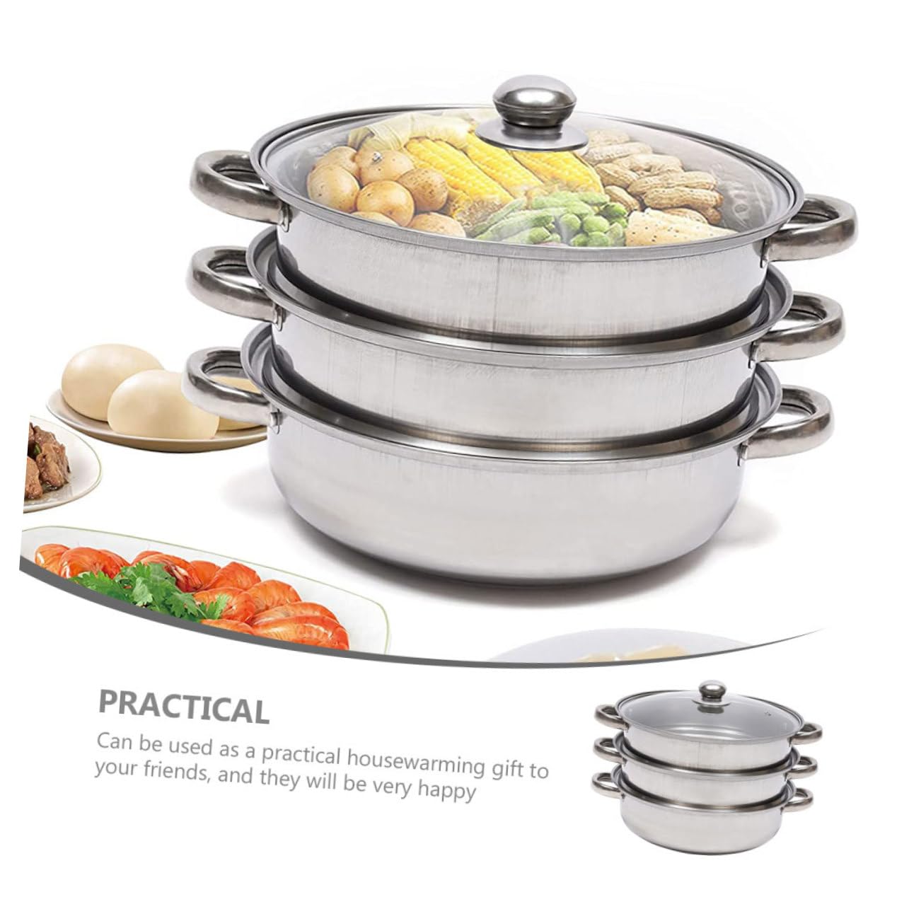 Vaporera Olla de Triple 28cm para Capa Acero Inoxidable Cocina