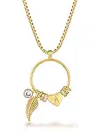 GNIRTSI Gold Initial Necklace for Women Karma Open Circle Pendant with Heart Leaf Beads CZ 14K Gold Plated Minimalist Dainty 2MM Box Chain Personalized Trendy Jewelry Gift for Her Letter S