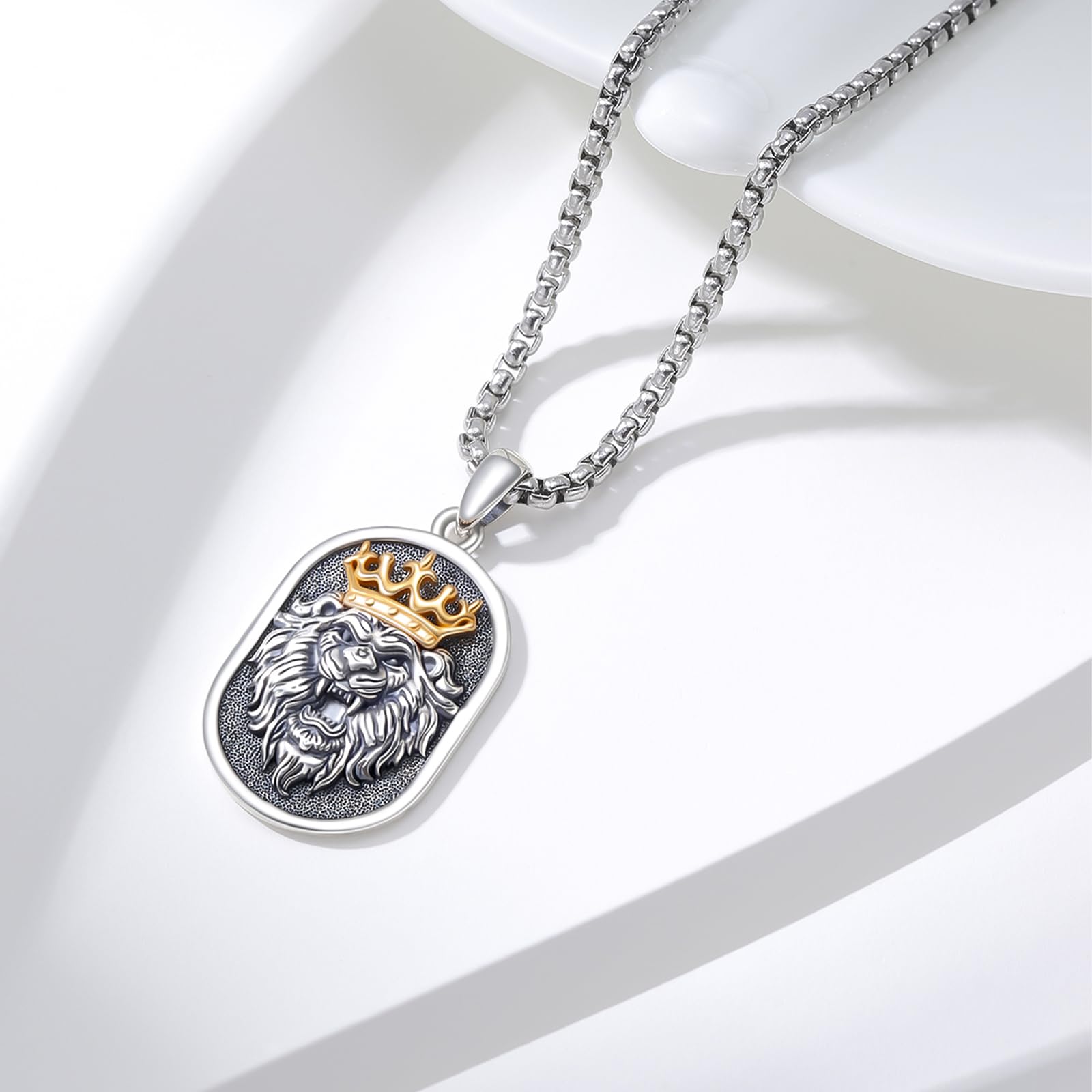 Löwen könig Kette 925 Sterling Silber Vintage Lion Tierkopf Anhänger Tier Halskette für Männer Frauen Mutter Mädchen (Löwen könig)