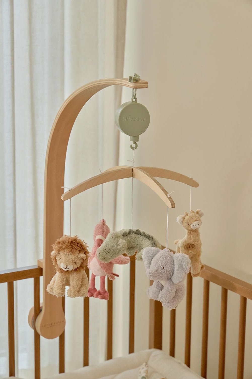 Little Dutch Musik Mobile - inklusive Spieluhr - mit Halterung aus Holz für Babybett - für Babys ab der Geburt - Unisex - Safari Friends