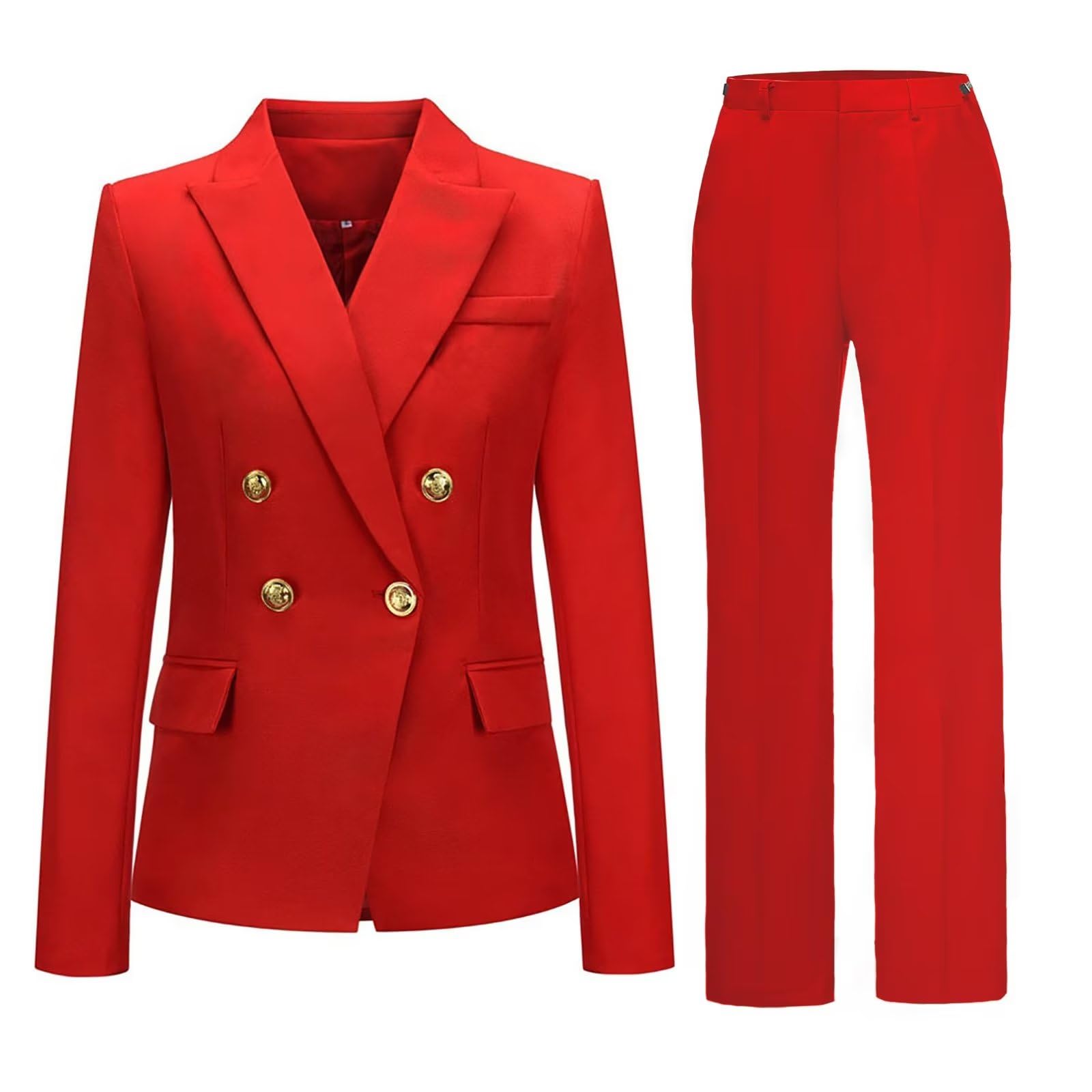 Womens 2 Piece Suits Set Double Breasted Business Office Blazer Jacket Casual Long Sleeve Pant Suit Set