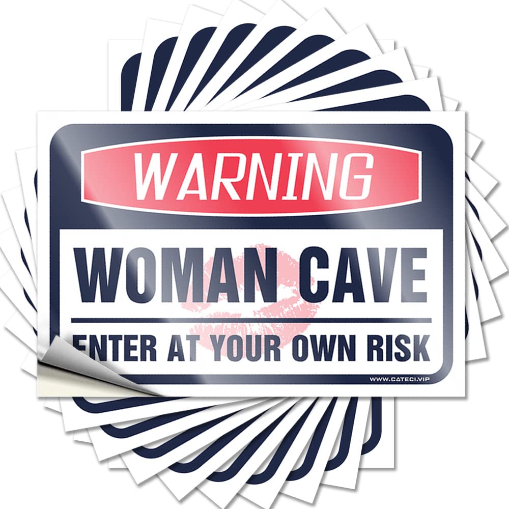 Mimosa Bar Decor Checkered Saying - Warning Woman Cave Enter At Your Own Risk Garage Waterproof Vinyl Sticker(12X18CM)