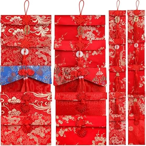 Marspark 20 Pcs Chinese Silk Red Envelope 2025 Snake New Year Hongbao Wedding Red Packet Chinese Lucky Money Wrap Bag with Chinese Knot Jade Pendant Copper Coin for Chinese New Year Spring Festival Cover