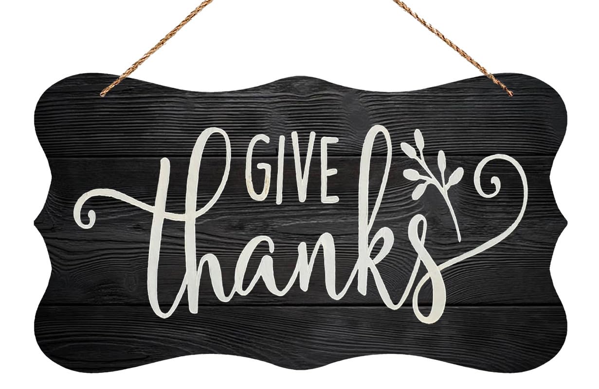 Whimsical Wood Decor Sign - Give Thanks | Farmhouse Welcome Wall Art | Perfect for Thanksgiving & Gratitude-Focused Spaces | 12X6 Inch
