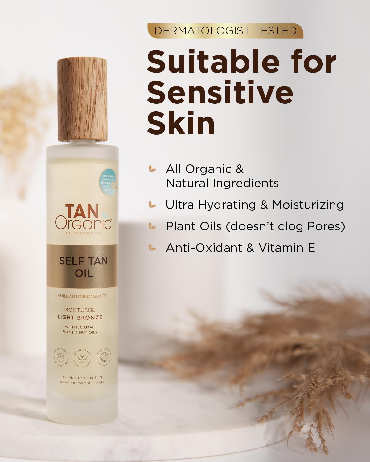 TanOrganic Huile Autobronzante 100ml | Autobronzant Bio pour Visage & Corps | Bronzage Léger et Naturel avec Vitamine E | Vegan et Sans Traces avec Aloe Vera & Huile d'Argan | Résistant au Transfert