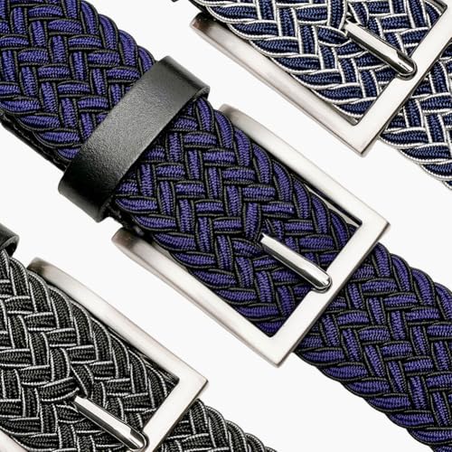 Image of Men's Stretch Braided Elastic Woven Canvas Golf Belt, multicolor,1 3 /8 inch